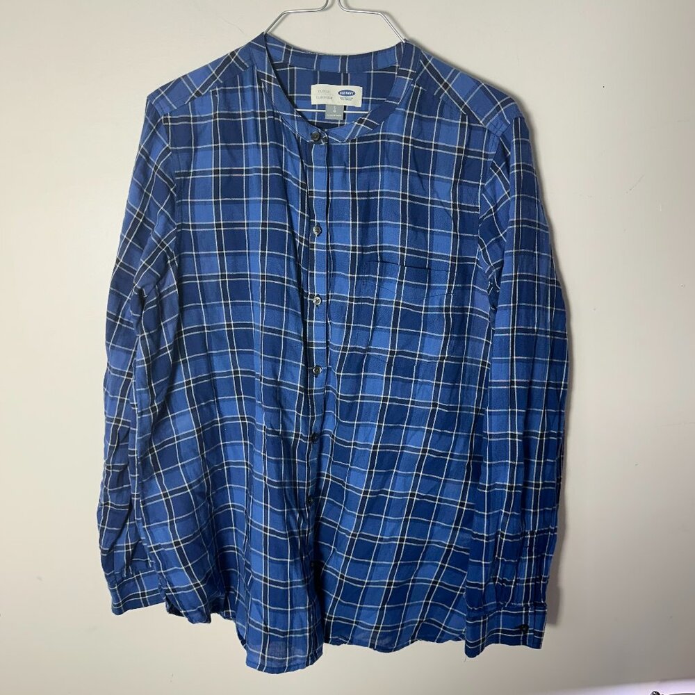 EUC Old Navy Womens Classic Blue Plaid Long Sleeve Shirt Button Up L Large